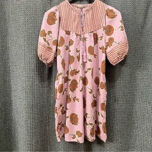 Knox Rose Pink Floral Striped Short Sleeve Boho Peasant Shift Dress Size Small